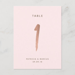 Moderne Brush Rose Gold Wedding Tischnummer 1