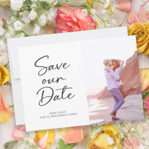 Moderne Brush-Schrift 2 Foto-Hochzeit  Save The Date