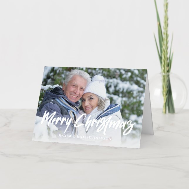 Moderne Brush Script Frohe Weihnachten Foto (Vorderseite)