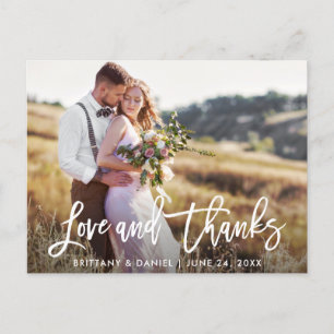 Moderne Brush Script Liebe Dank Hochzeitsfoto Postkarte