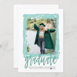 Moderne Brush Script Mint 2 Foto Graduation Party Einladung