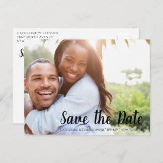 Moderne Brush Script Save the Date Foto Hochzeit Postkarte