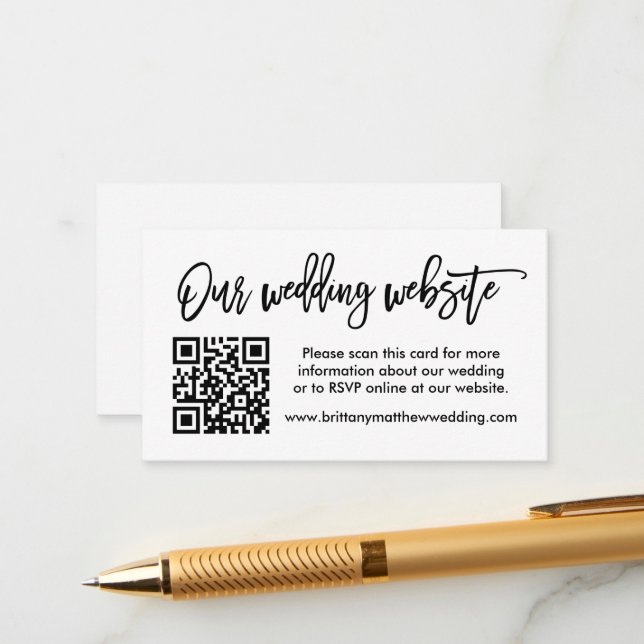 Moderne Brush Script Wedding Website QR Begleitkarte (Vorderseite/Rückseite Beispiel)