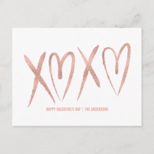 Moderne Brushed Rose Gold Valentine Postkarte