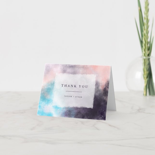 Moderne Brushes farbenfrohe Hochzeit Dankeskarte (Vorderseite)