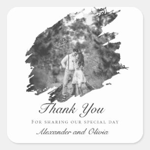 Moderne Brushhub-Foto-Gastgeschenk Hochzeit Weiß Quadratischer Aufkleber