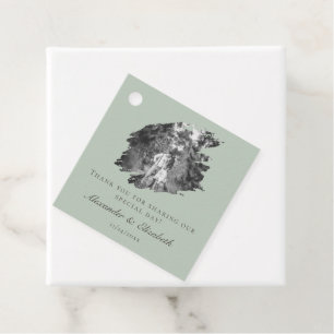 Moderne Brushstroke Foto Wedding   Sage Green Geschenkanhänger