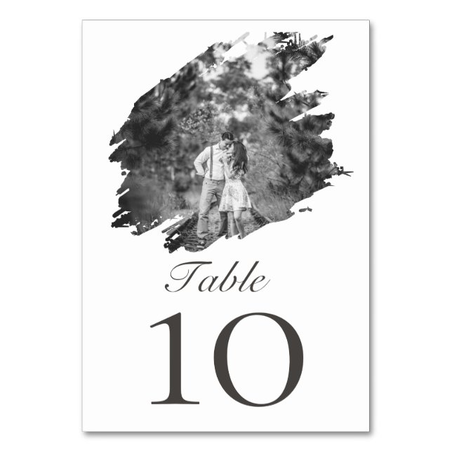 Moderne Brushstroke Foto Wedding | Weiß Tischnummer (Vorderseite)