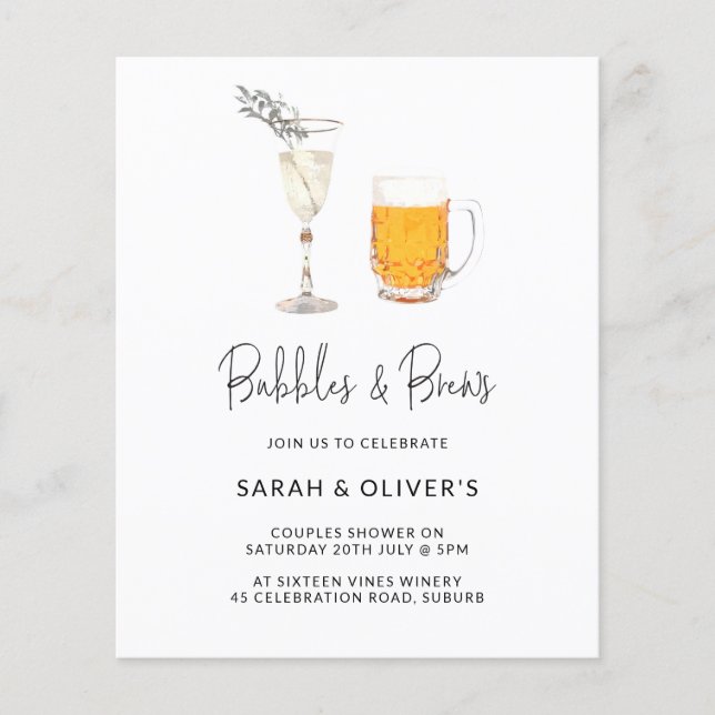 Moderne Bubbles & Brews Paare Dusche Foto Flyer (Vorne)