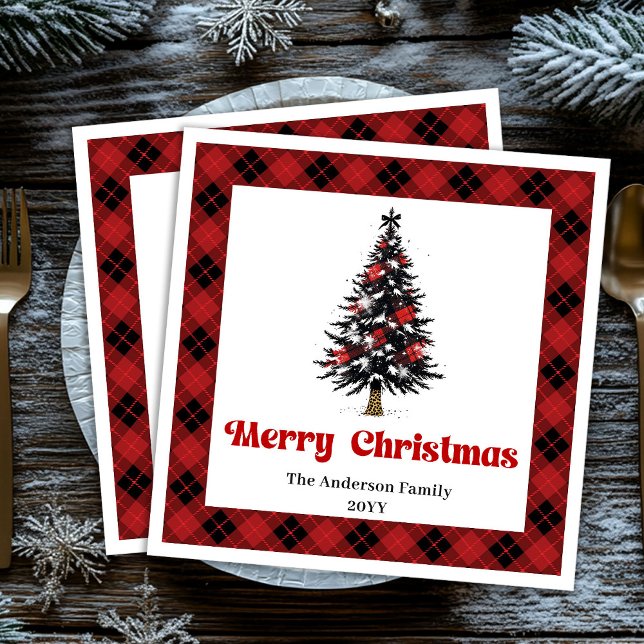 Moderne Buffalo-Karo-Baum-Weihnachtsserviette Serviette (Modern Buffalo Plaid Tree Christmas Napkin)