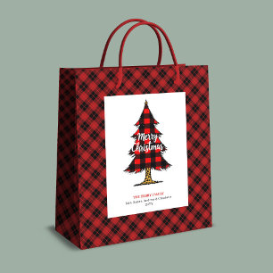 Moderne Buffalo-Karo-Weihnachtsgeschenktasche edit Mittlere Geschenktüte