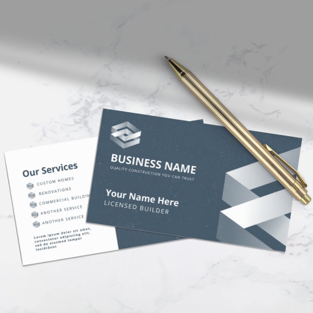 Moderne Builder Navy Gray Business Card Visitenkarte (Von Creator hochgeladen)