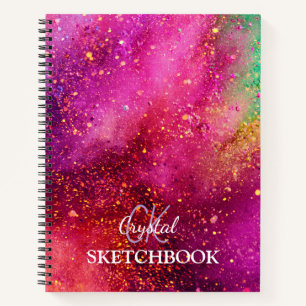 Moderne Bunt Glitter Kunst Monogramm Skizzenbuch Notizbuch