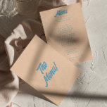 Moderne bunt kühne Minimal Retro Funky Wedding Menükarte<br><div class="desc">Ein buntes Retro funky,  moderne pfirsichgelbe Hochzeitsmenü. Das Design ist schick,  Vintag pfirsichfarben und blau fett formatiert. Perfekt und passend zu der ganzen Suite.</div>