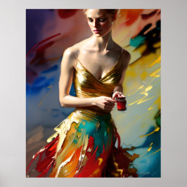 Moderne bunt modische Gold aquamarin rotes abstrak Poster