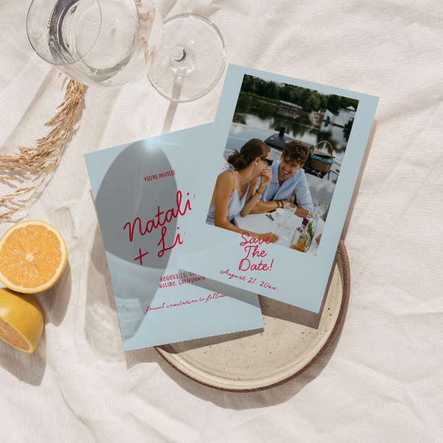 Moderne bunt whimsical Bold Retro Foto Hochzeit Save The Date (Von Creator hochgeladen)