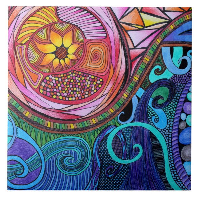 Moderne bunte abstrakte Kunst Fliese (Vorderseite)