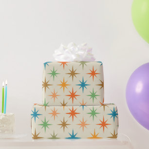 Moderne, bunte atomare Sternexplosionen des Mittel Geschenkpapier