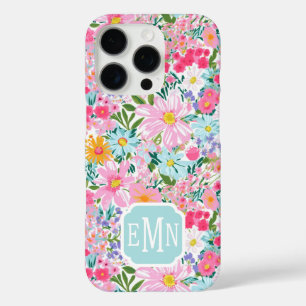 Moderne Bunte Blumen Garten Monogramm iPhone 16 Pro Hülle