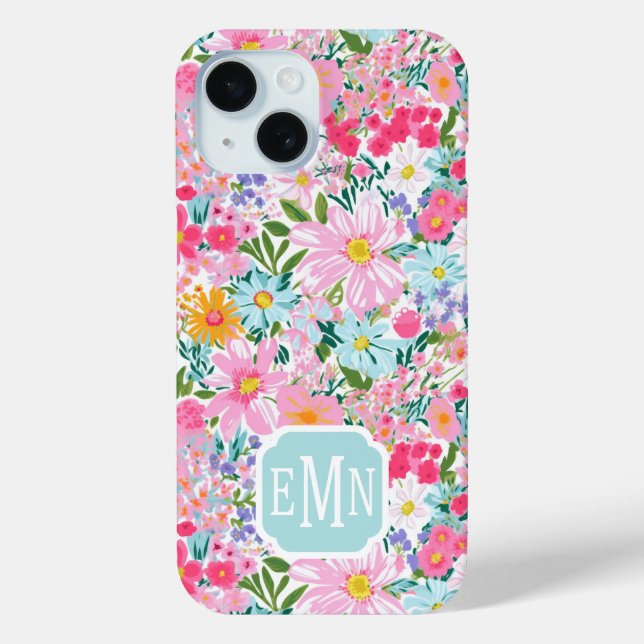 Moderne Bunte Blumen Garten Monogramm Case-Mate iPhone Hülle (Rückseite)