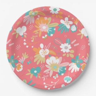 Moderne, bunte Blumen Pappteller