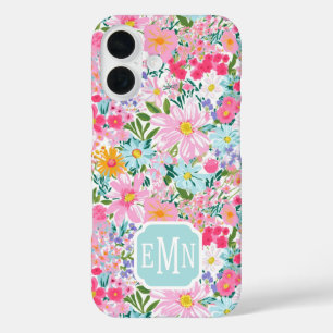 Moderne Bunte Blumengarten-Monogramm iPhone 16 Hülle
