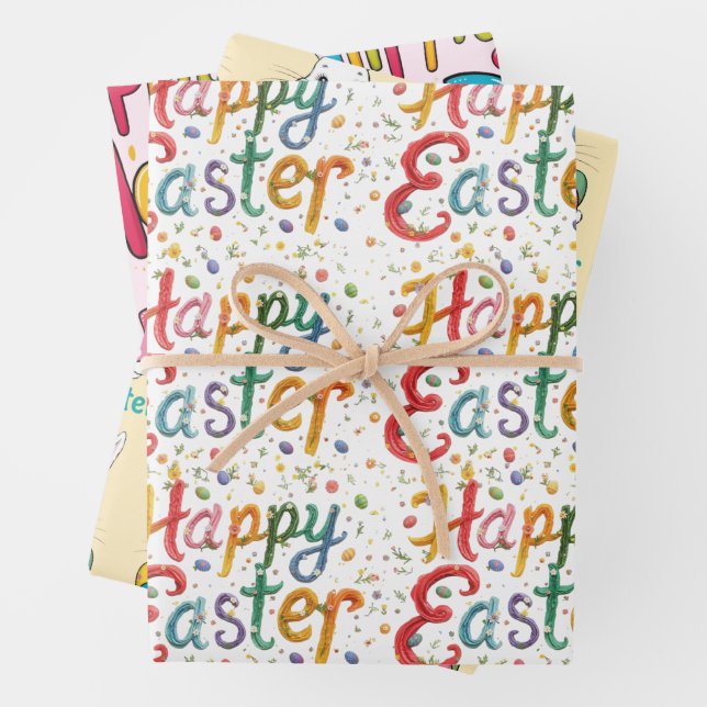 Moderne bunte Ei Muster Osterverpackungspapier Geschenkpapier Set (Beispiel)
