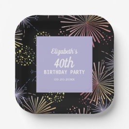 Moderne bunte Feuerwerke Schwarzer Geburtstag Pappteller