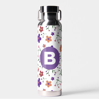 Moderne, bunte, florale, violette Monogramme Trinkflasche