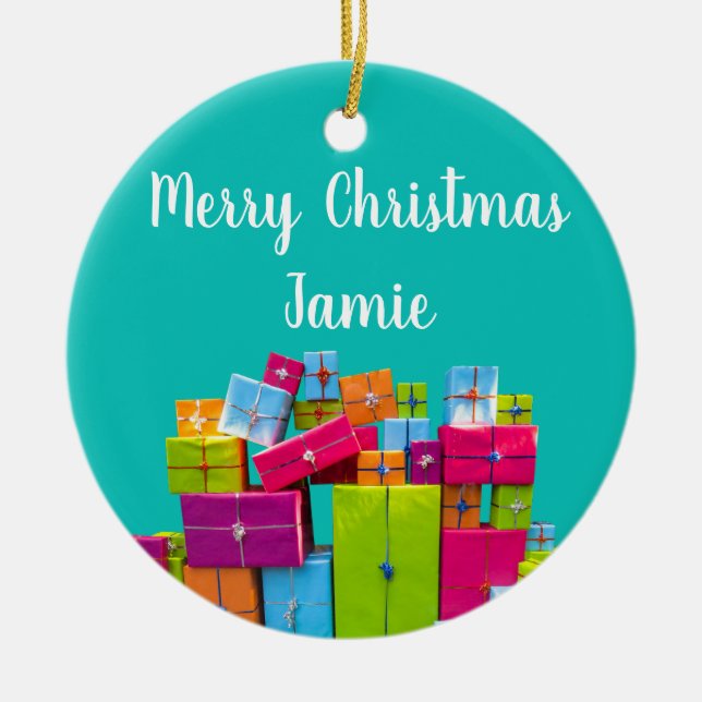 Moderne, bunte Geschenke Weihnachten Keramik Ornament (Vorne)