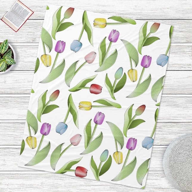 Moderne bunte Tulpen-Blumenmuster Fleecedecke (Von Creator hochgeladen)