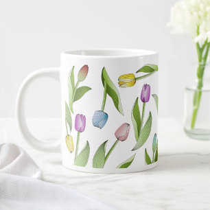 Moderne bunte Tulpen-Blumenmuster Jumbo-Tasse