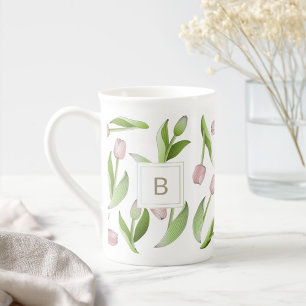 Moderne bunte Tulpenblumen-Monogramm  Prozellantasse