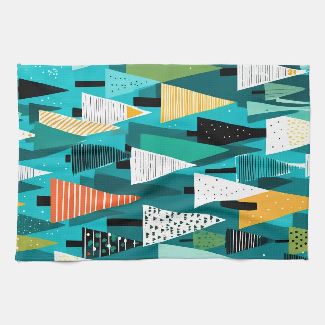 Moderne bunte Weihnachtsbaum-Muster  Geschirrtuch (Horizontal)