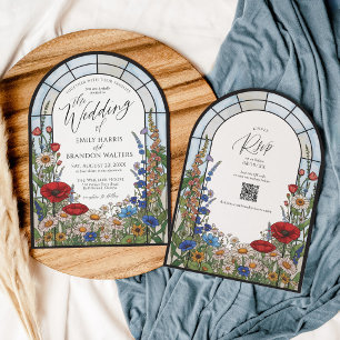 Moderne Buntglas-Wildblumen-Bogen-Hochzeit Einladung