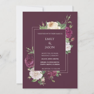 Moderne Burgudy und White Peonies Einladung