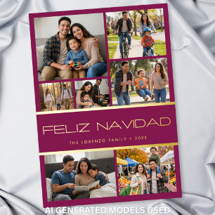 Moderne Burgund 7 Foto Collage Feliz Navidad Folien Feiertagskarte