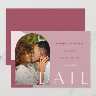 Moderne Burgund Arch Foto Hochzeit Save The Date