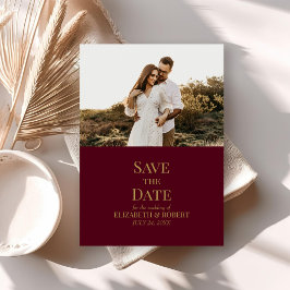 Moderne Burgund Custom Foto Save the Date Karte