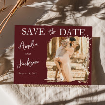 Moderne Burgund Ein Foto Save the Date Hochzeit