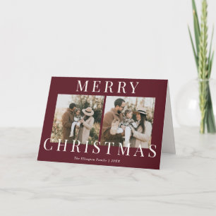 Moderne Burgund Elegante Foto Weihnachten Karte