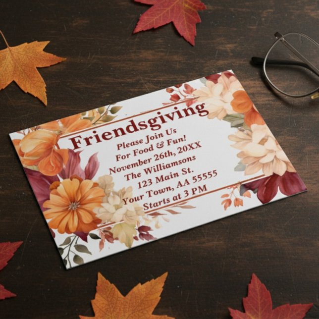 Moderne Burgund Floral Friendsgiving Einladung (Von Creator hochgeladen)