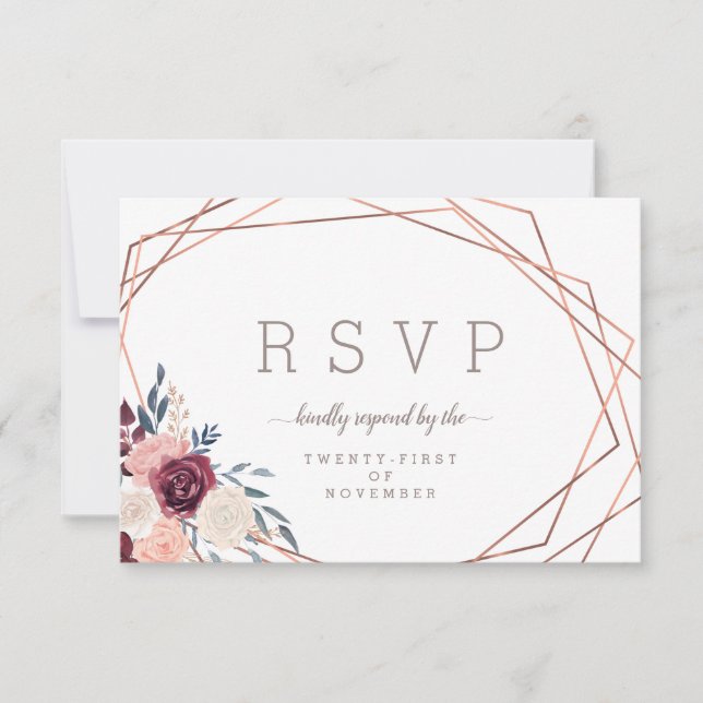 Moderne Burgund-Floral Geometrische Elfenbeinküche RSVP Karte (Vorderseite)
