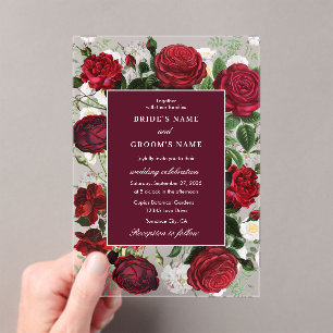 Moderne Burgund Floral Wasserfarbe Elegante Hochze Acryleinladungen