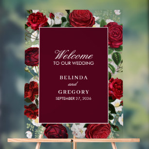 Moderne Burgund Floral Wasserfarbe Elegante Hochze Acrylschild