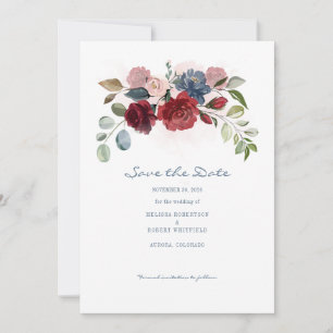 Moderne Burgund florale Rustikale Wasserfarbe Save The Date
