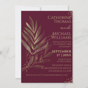 Moderne Burgund Gold Leaf Wedding Party Einladung