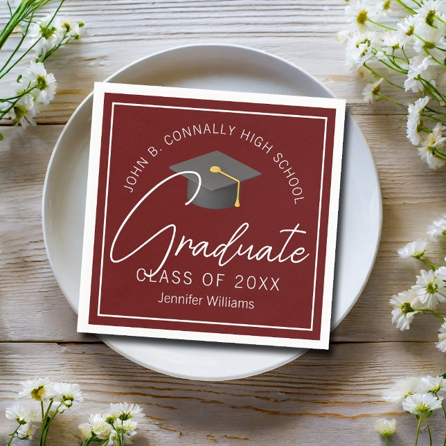 Moderne Burgund Graduate Custom Graduate Party Serviette (Von Creator hochgeladen)
