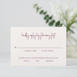 Moderne Burgund handgeschriebene Skripte Elegante RSVP Karte