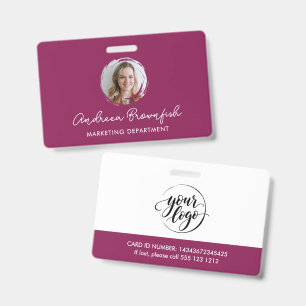 Moderne Burgund-ID-Foto- und Logoschrift Geschäft Ausweis